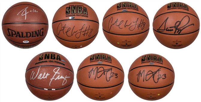 Lot of 7 Signed NBA Hall of Famers And Stars Basketballs Including Frazier & Pippen (Beckett)